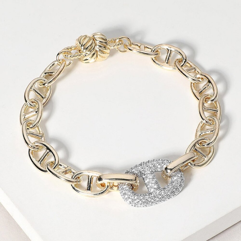 14k Gold Plated CZ Stone Mariner Link Magnetic Bracelet